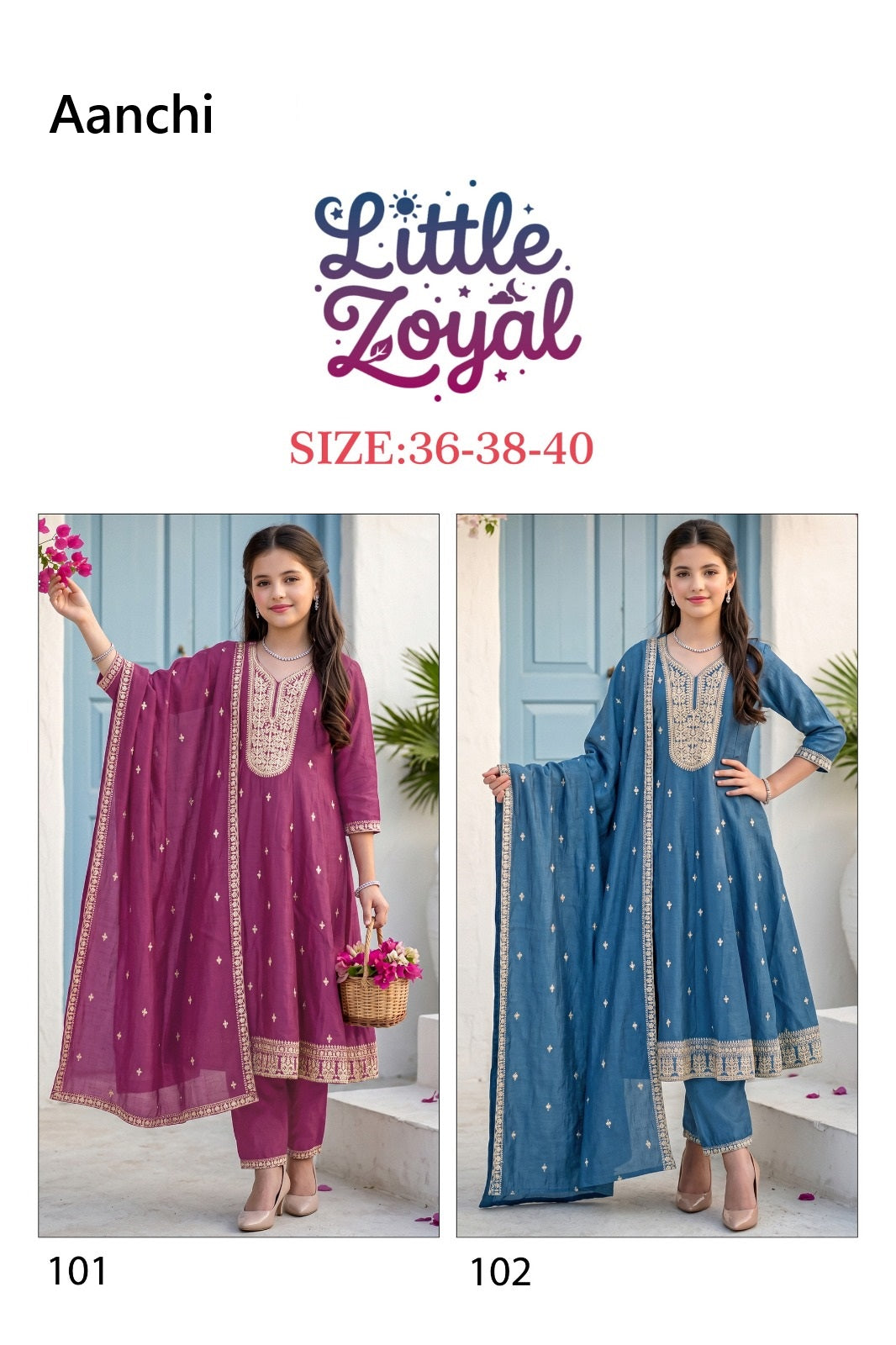 Little Zoyal Aanchi Vichitra Silk Girls Readymade Anarkali Suits Wholesaler Ahmedabad