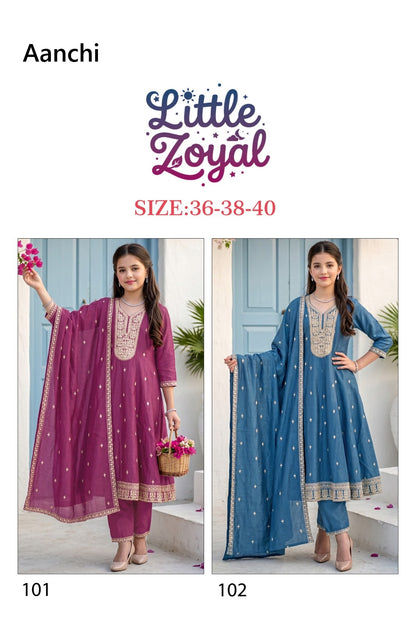 Little Zoyal Aanchi Vichitra Silk Girls Readymade Anarkali Suits Wholesaler Ahmedabad