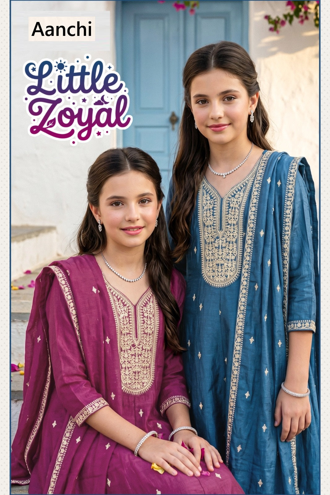 Little Zoyal Aanchi Vichitra Silk Girls Readymade Anarkali Suits Wholesaler Ahmedabad