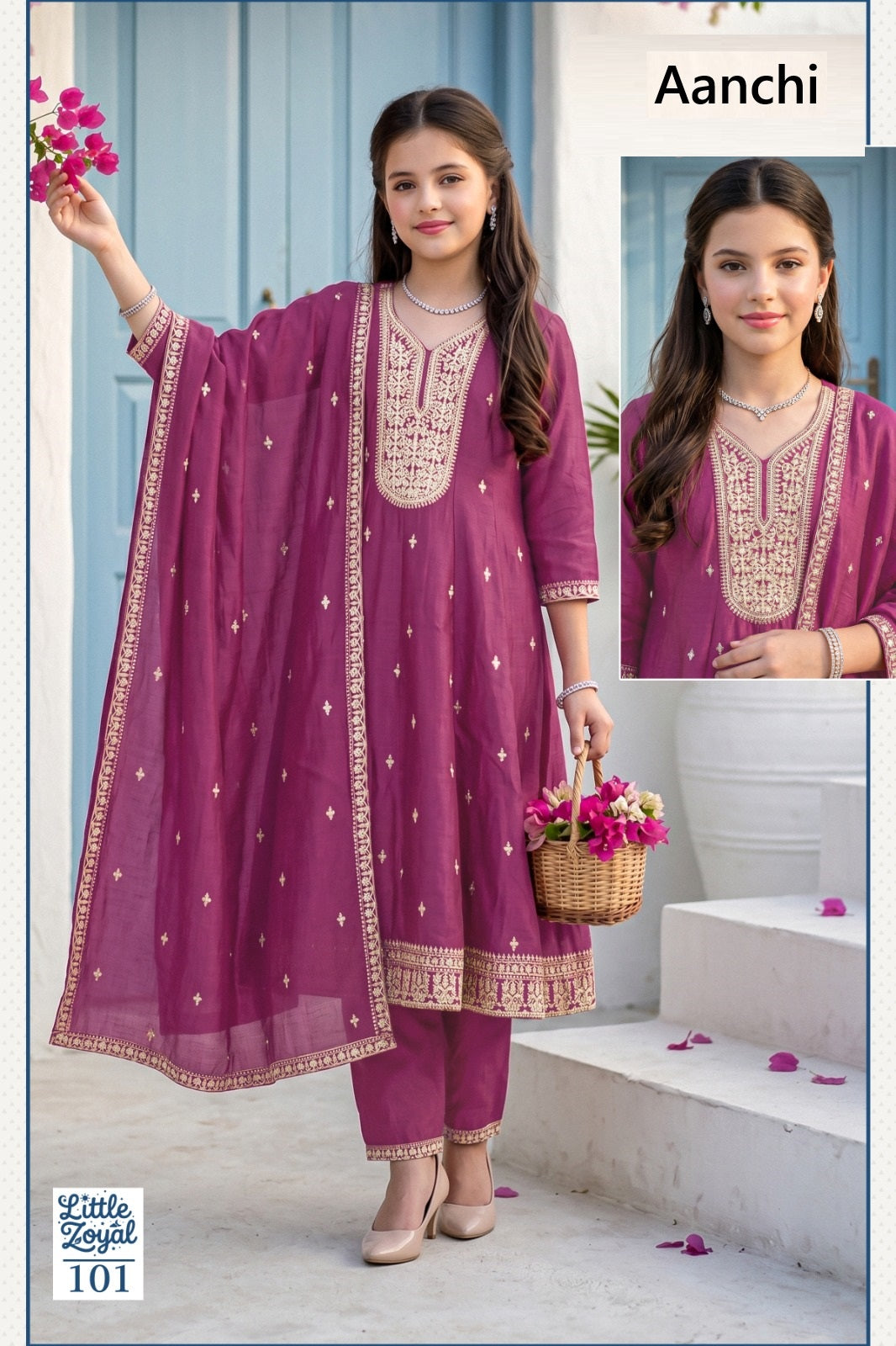 Little Zoyal Aanchi Vichitra Silk Girls Readymade Anarkali Suits Wholesaler Ahmedabad