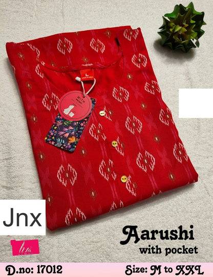 Liva Aarushi Jnx Rayon Kurti With Pocket Exporter Ahmedabad