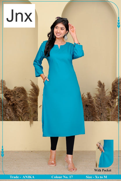 Liva Anika 031225 Jnx Rayon 22Kg Long Straight Kurti Wholesaler India