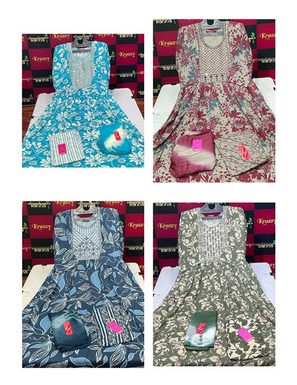 Liva Apple With Pocket And Feeding 2107 Kanha Reyon Readymade Pant Style Suits Wholesaler Gujarat