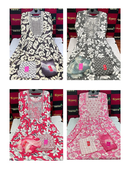 Liva Apple With Pocket And Feeding 2107 Kanha Reyon Readymade Pant Style Suits Wholesaler Gujarat