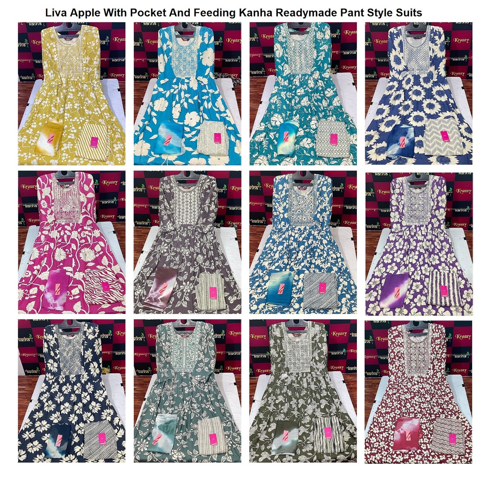 Liva Apple With Pocket And Feeding Kanha Reyon Readymade Pant Style Suits Supplier Ahmedabad