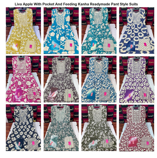 Liva Apple With Pocket And Feeding Kanha Reyon Readymade Pant Style Suits Supplier Ahmedabad