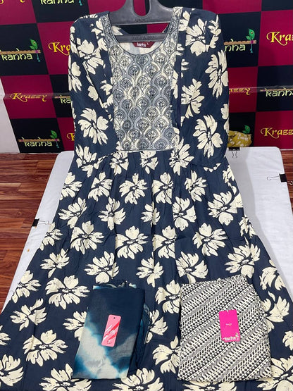 Liva Apple With Pocket And Feeding Kanha Reyon Readymade Pant Style Suits Supplier Ahmedabad