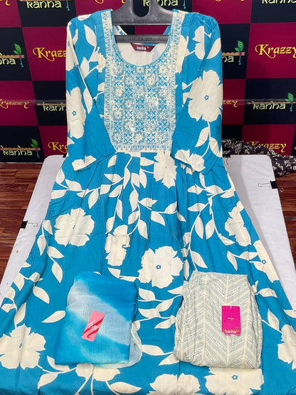 Liva Apple With Pocket And Feeding Kanha Reyon Readymade Pant Style Suits Supplier Ahmedabad