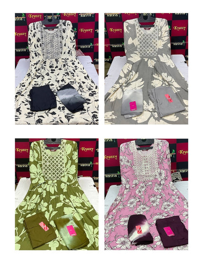 Liva Asman With Pocket Kanha Reyon Readymade Anarkali Suits Wholesale Rate