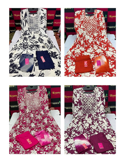 Liva Asman With Pocket Kanha Reyon Readymade Anarkali Suits Wholesale Rate