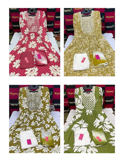 Liva Asman With Pocket Kanha Reyon Readymade Anarkali Suits Wholesale Rate