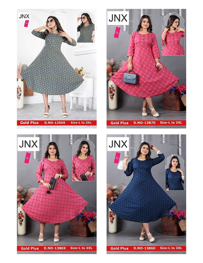 Liva Gold Plus Jnx Rayon Anarkali Kurtis Wholesaler Gujarat