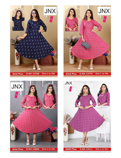 Liva Gold Plus Jnx Rayon Anarkali Kurtis Wholesaler Gujarat