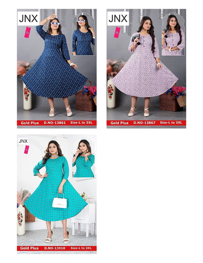 Liva Gold Plus Jnx Rayon Anarkali Kurtis Wholesaler Gujarat