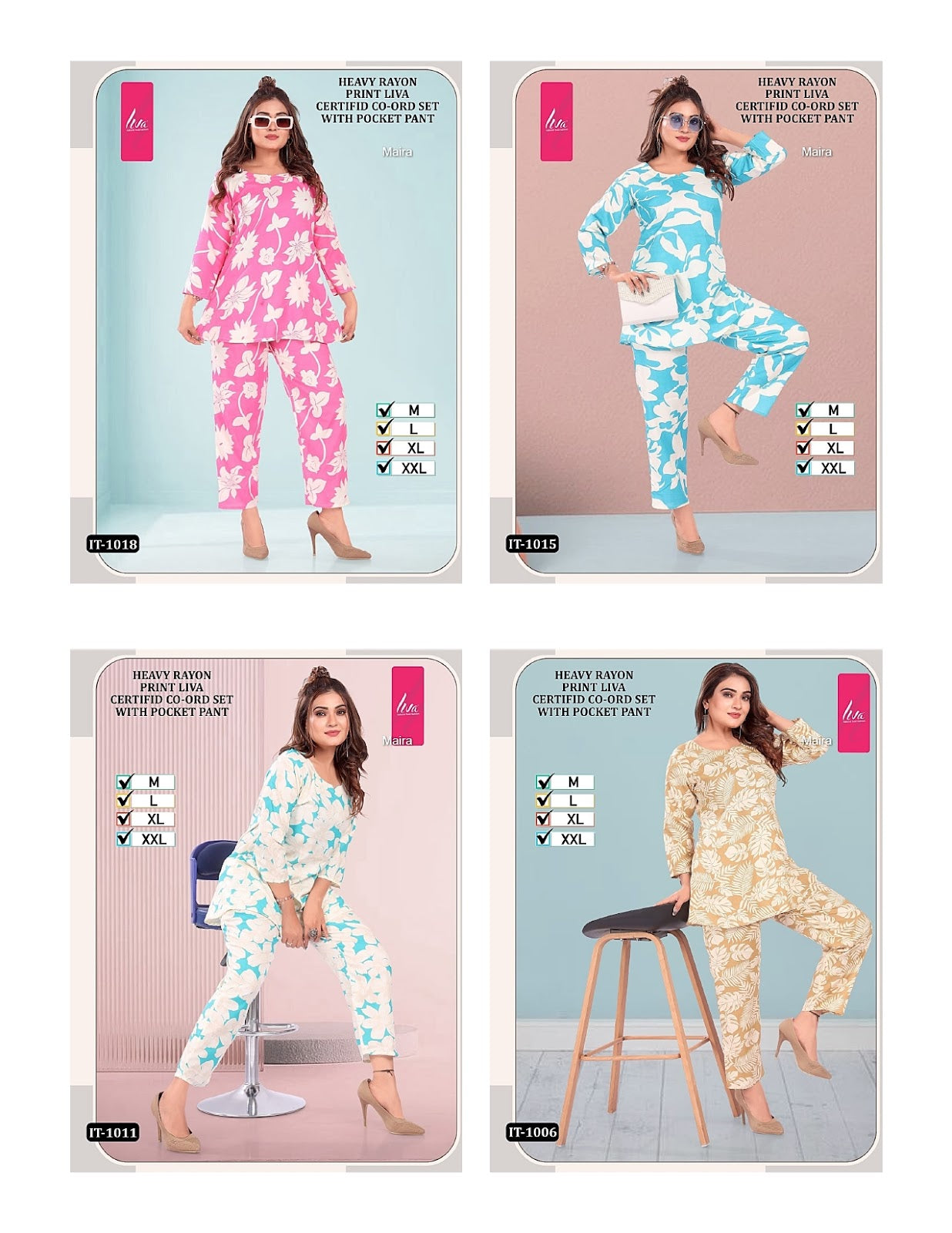 Liva It 1001-1018 Maira Rayon Co Ord Set Exporter Gujarat