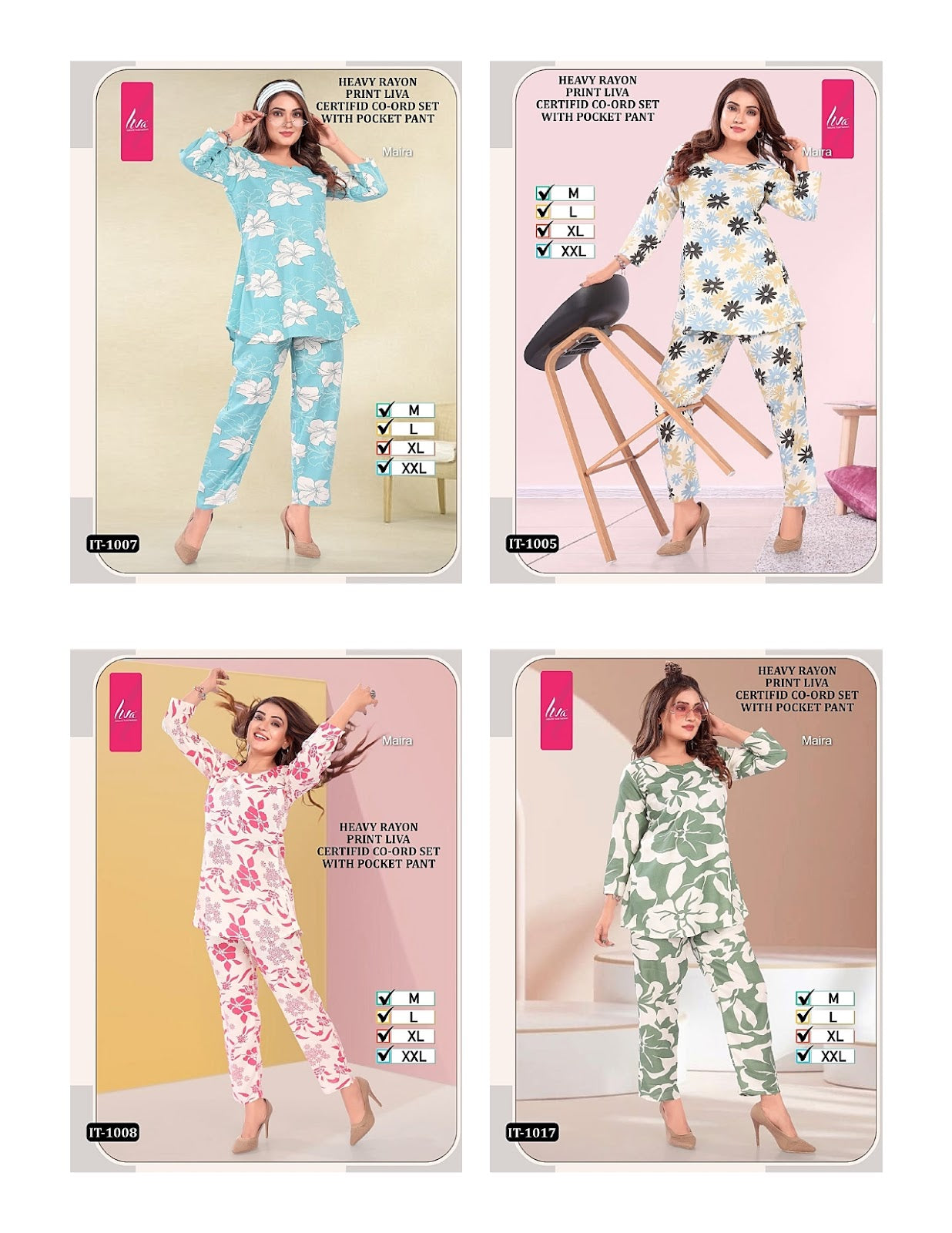 Liva It 1001-1018 Maira Rayon Co Ord Set Exporter Gujarat