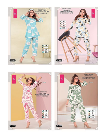Liva It 1001-1018 Maira Rayon Co Ord Set Exporter Gujarat