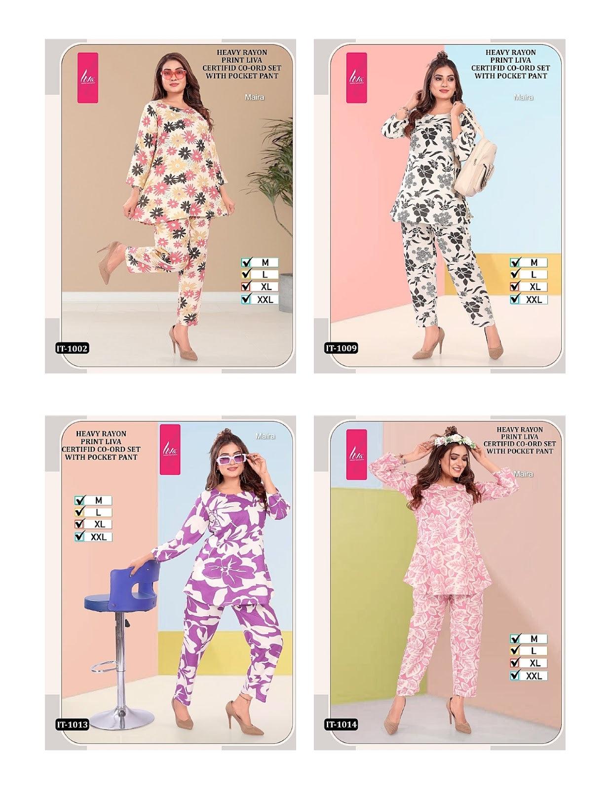 Liva It 1001-1018 Maira Rayon Co Ord Set Exporter Gujarat