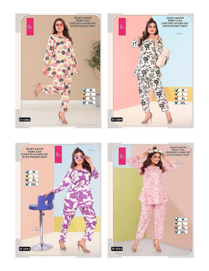Liva It 1001-1018 Maira Rayon Co Ord Set Exporter Gujarat