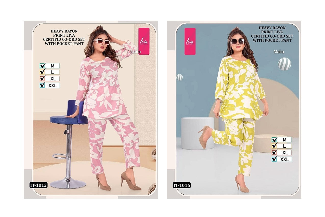 Liva It 1001-1018 Maira Rayon Co Ord Set Exporter Gujarat