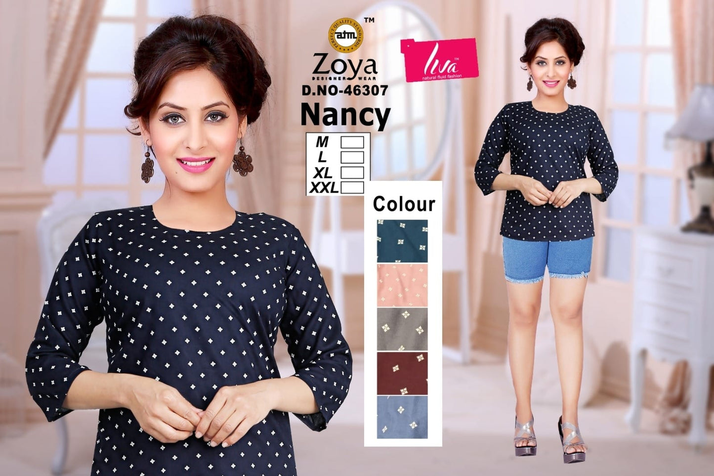 Liva Nancy Zoya Reyon Fancy Tops Wholesaler India