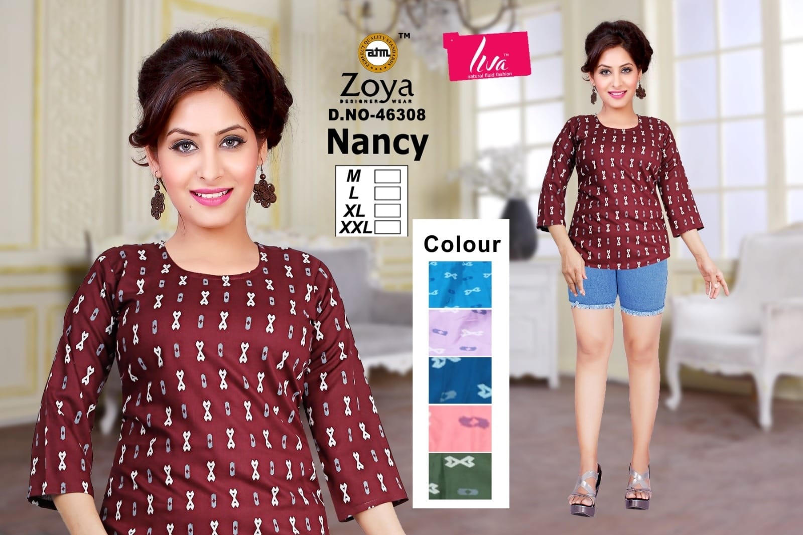 Liva Nancy Zoya Reyon Fancy Tops Wholesaler India