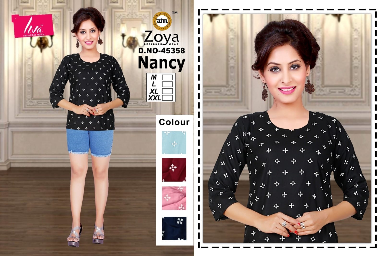 Liva Nancy Zoya Reyon Fancy Tops Wholesaler India