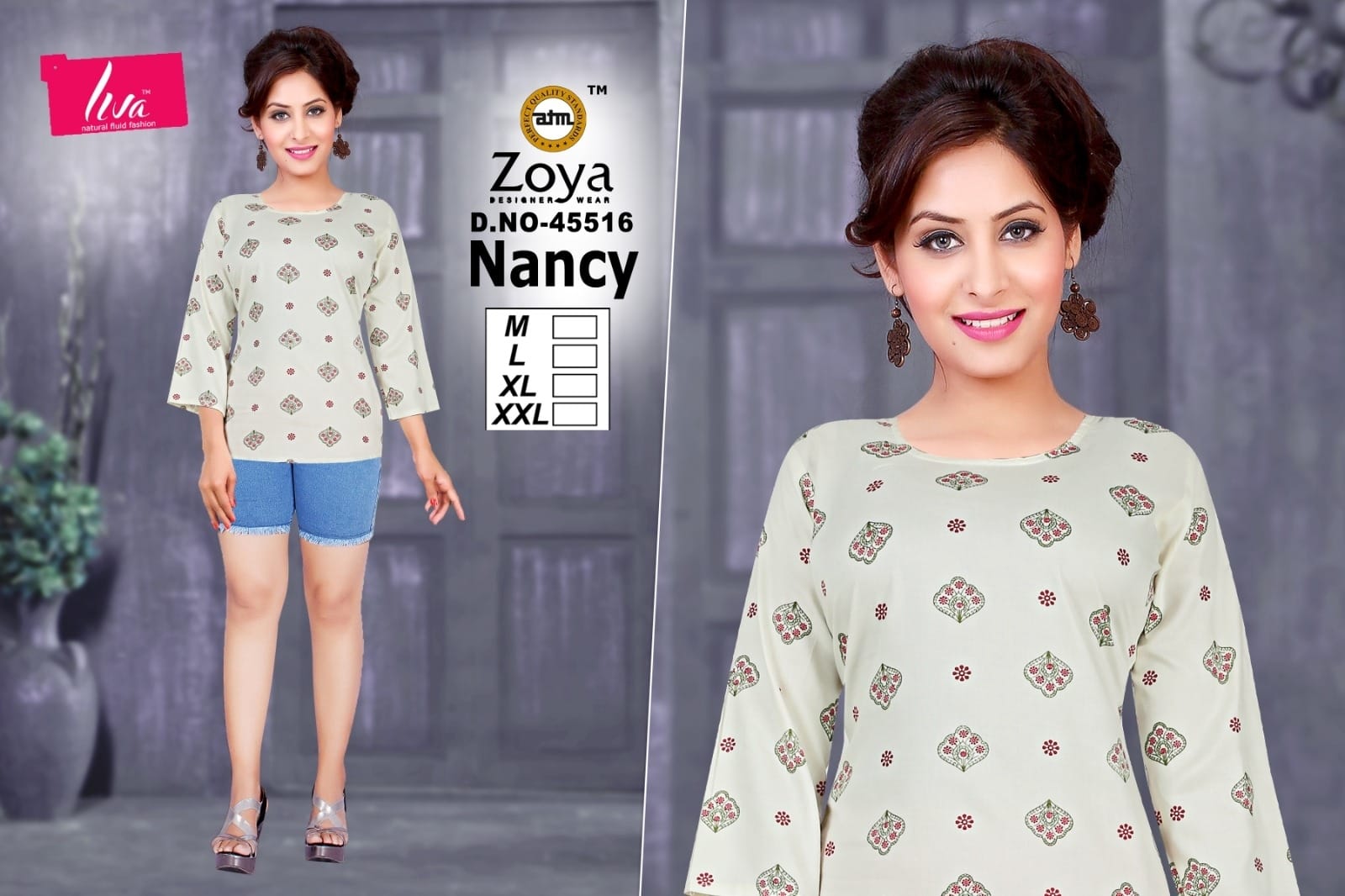 Liva Nancy Zoya Reyon Fancy Tops Wholesaler India