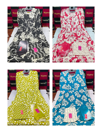 Liva Youtube 2808 Kanha Reyon Readymade Anarkali Suits Wholesaler Gujarat