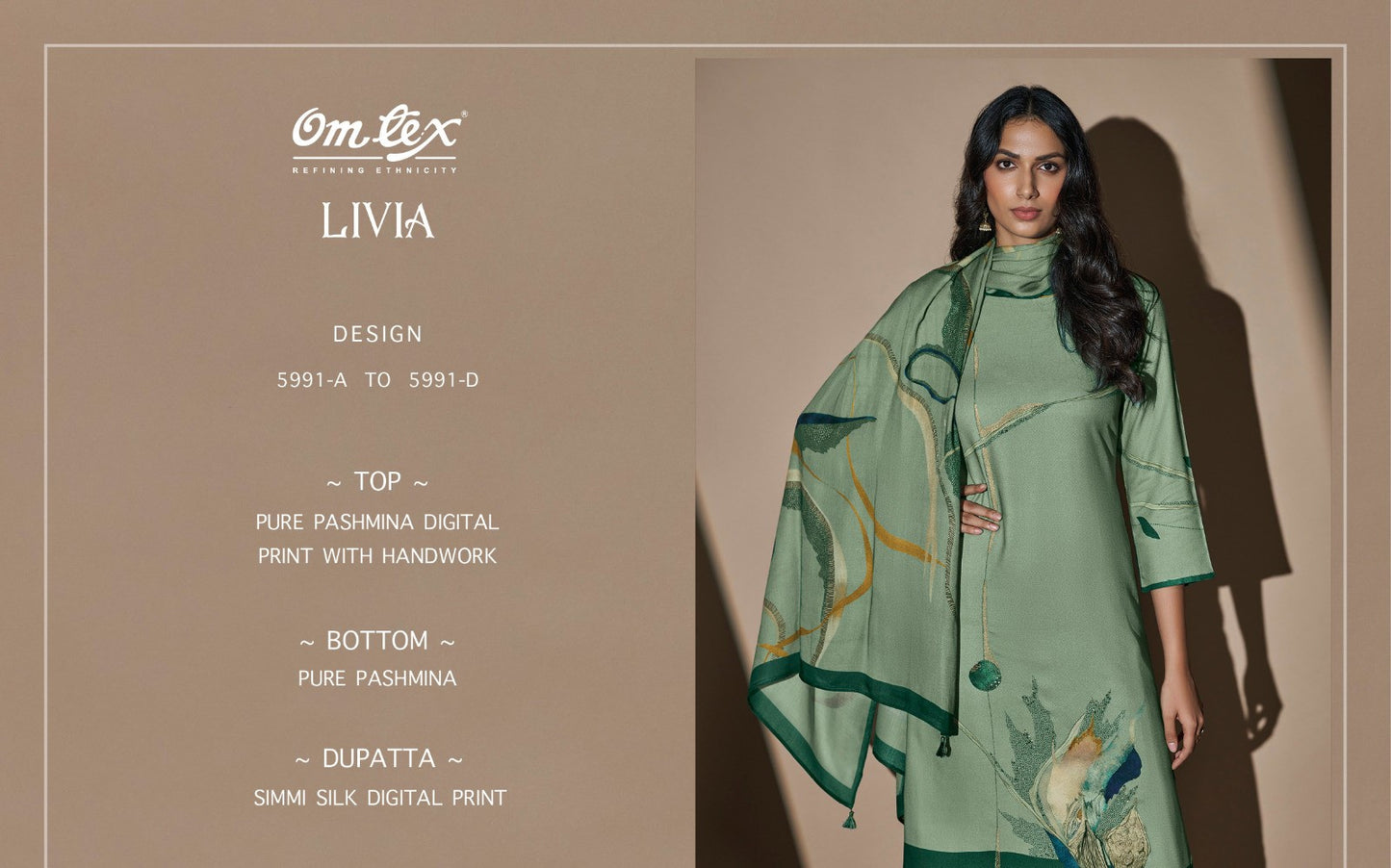 Livia-5991 Omtex Pure Pashmina Suits Wholesaler Gujarat