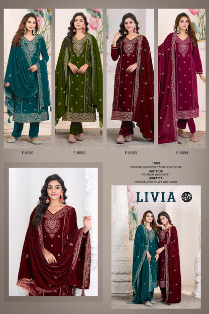 Livia Four Dots Velvet Suits Exporter Gujarat
