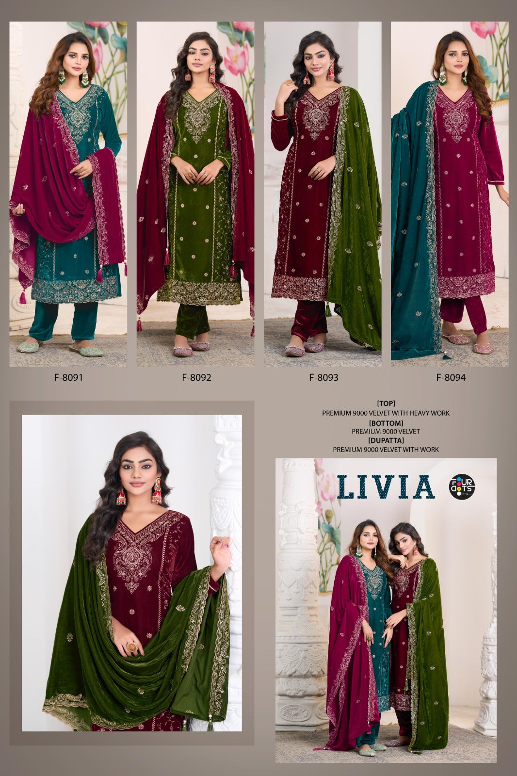 Livia Four Dots Velvet Suits Exporter Gujarat