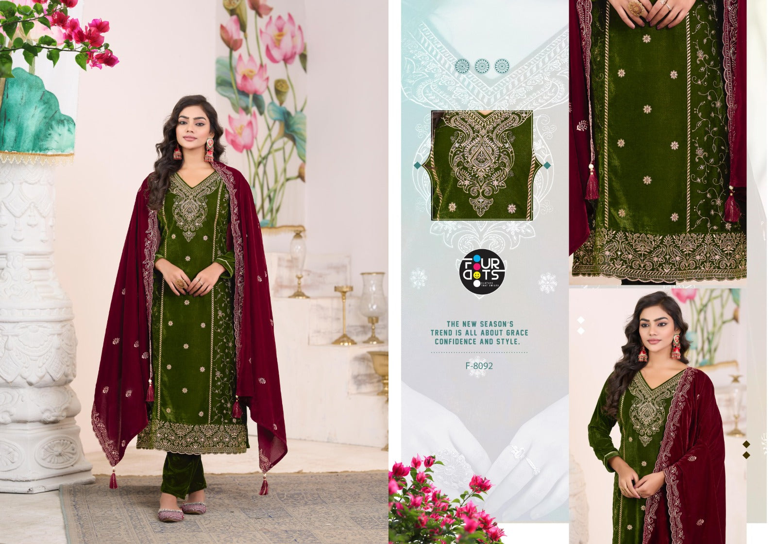 Livia Four Dots Velvet Suits Exporter Gujarat