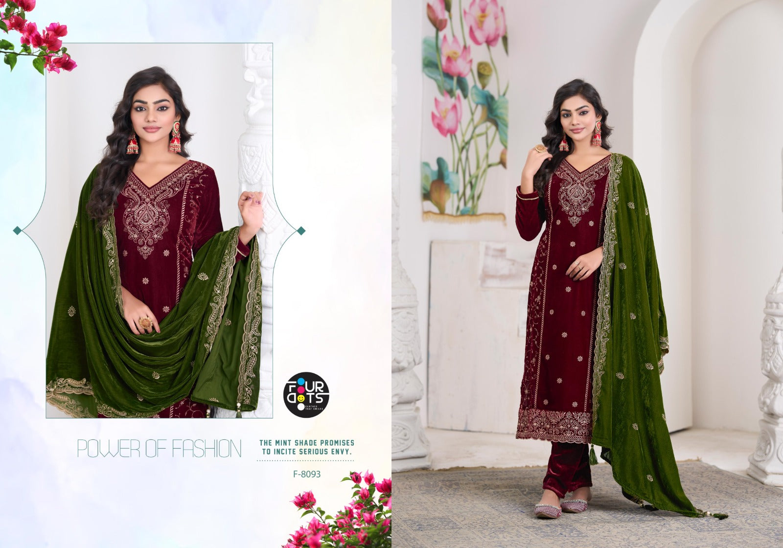 Livia Four Dots Velvet Suits Exporter Gujarat