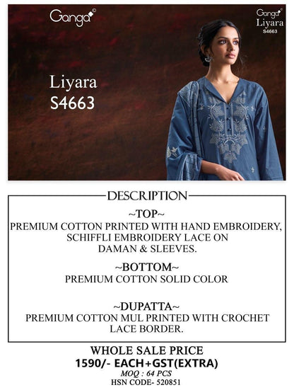 Liyara 4663 Ganga Cotton Plazzo Style Suits Wholesaler Gujarat