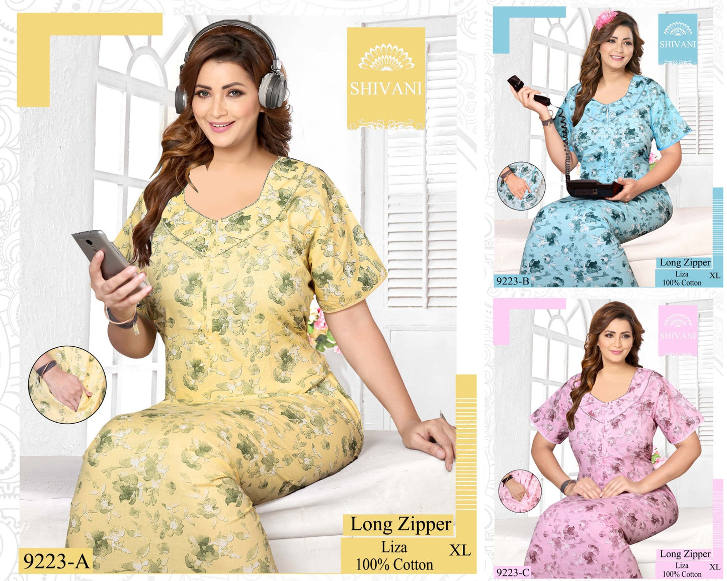 Liza Long Zipper Shivani Cotton Night Gowns Supplier Ahmedabad