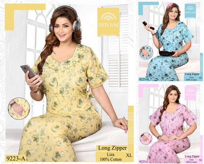 Liza Long Zipper Shivani Cotton Night Gowns Supplier Ahmedabad