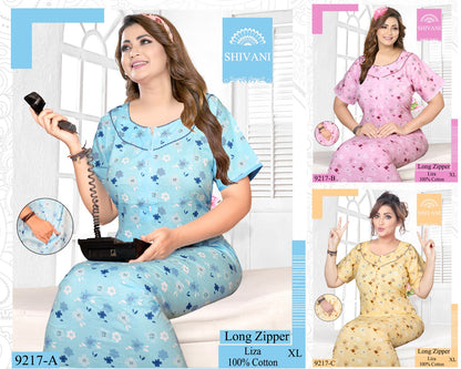 Liza Long Zipper Shivani Cotton Night Gowns Supplier Ahmedabad