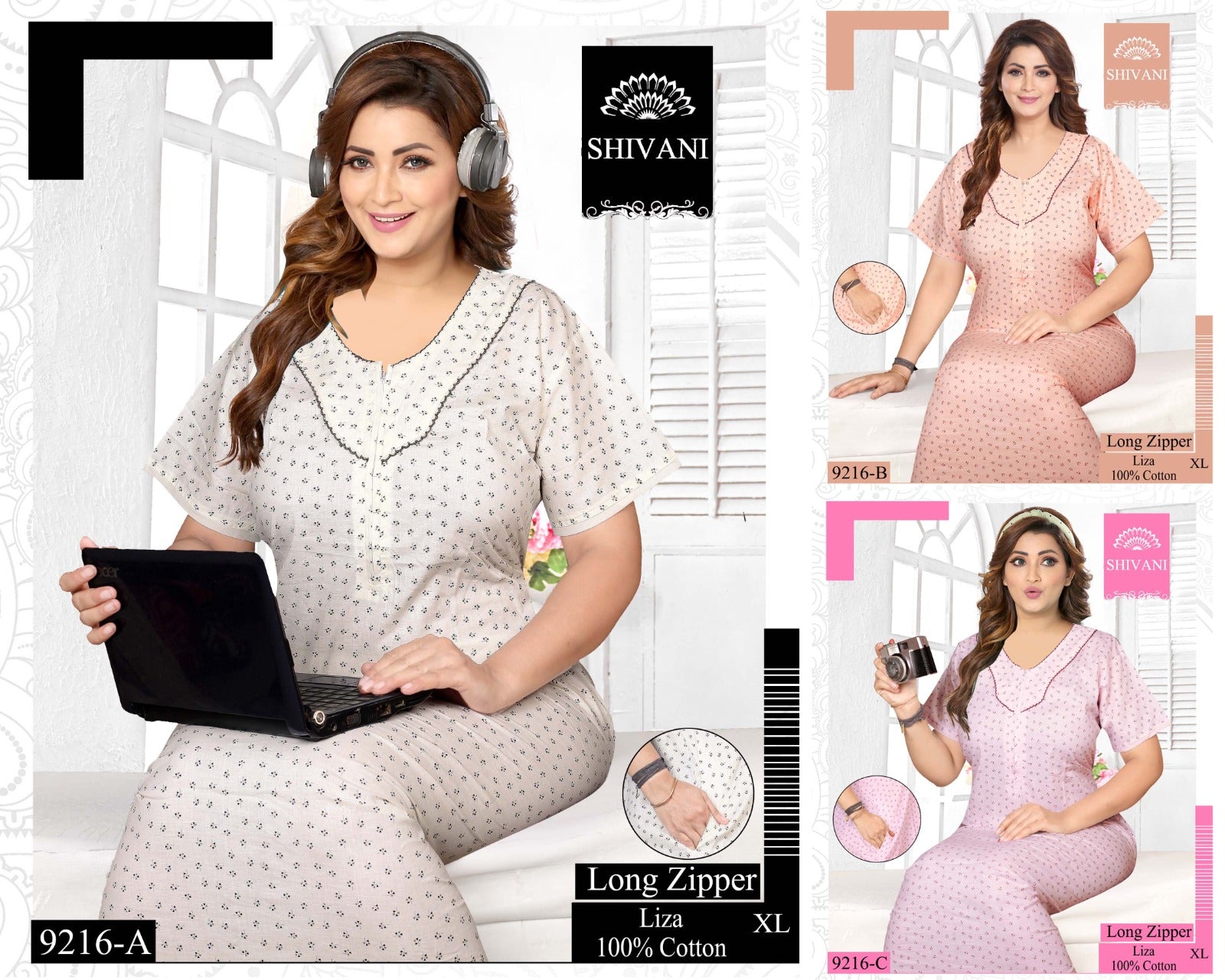 Liza Long Zipper Shivani Cotton Night Gowns Supplier Ahmedabad