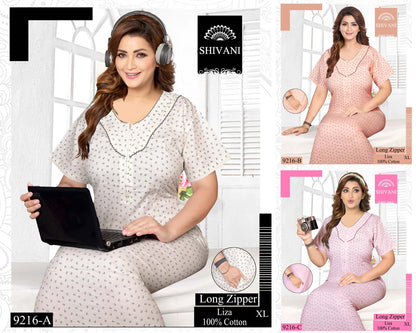 Liza Long Zipper Shivani Cotton Night Gowns Supplier Ahmedabad