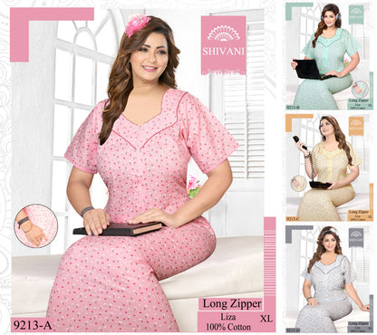Liza Long Zipper Shivani Cotton Night Gowns Supplier Ahmedabad