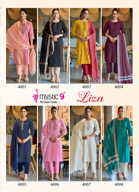 Liza Vol 4 Mystic 9 Cotton Readymade Pant Style Suits Wholesaler India