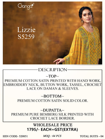 Lizzie S5259 Ganga Cotton Satin Plazzo Style Suits Wholesale Price