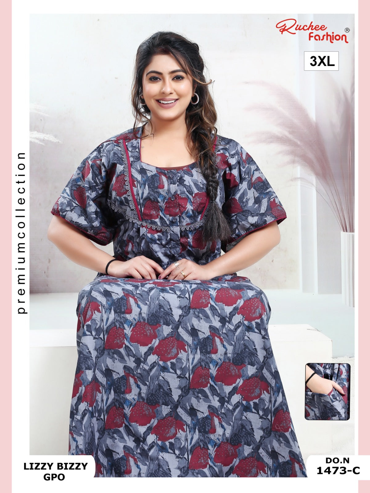 Lizzy Bizzy 3Xl Ruchee Fashion Night Gowns Wholesale