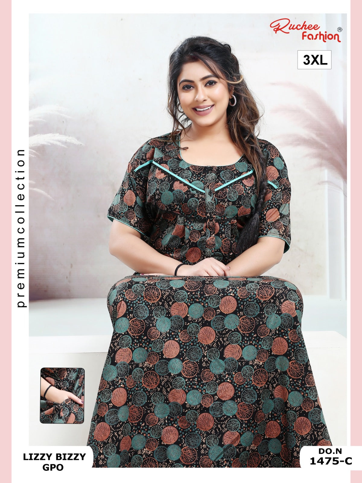 Lizzy Bizzy 3Xl Ruchee Fashion Night Gowns Wholesale