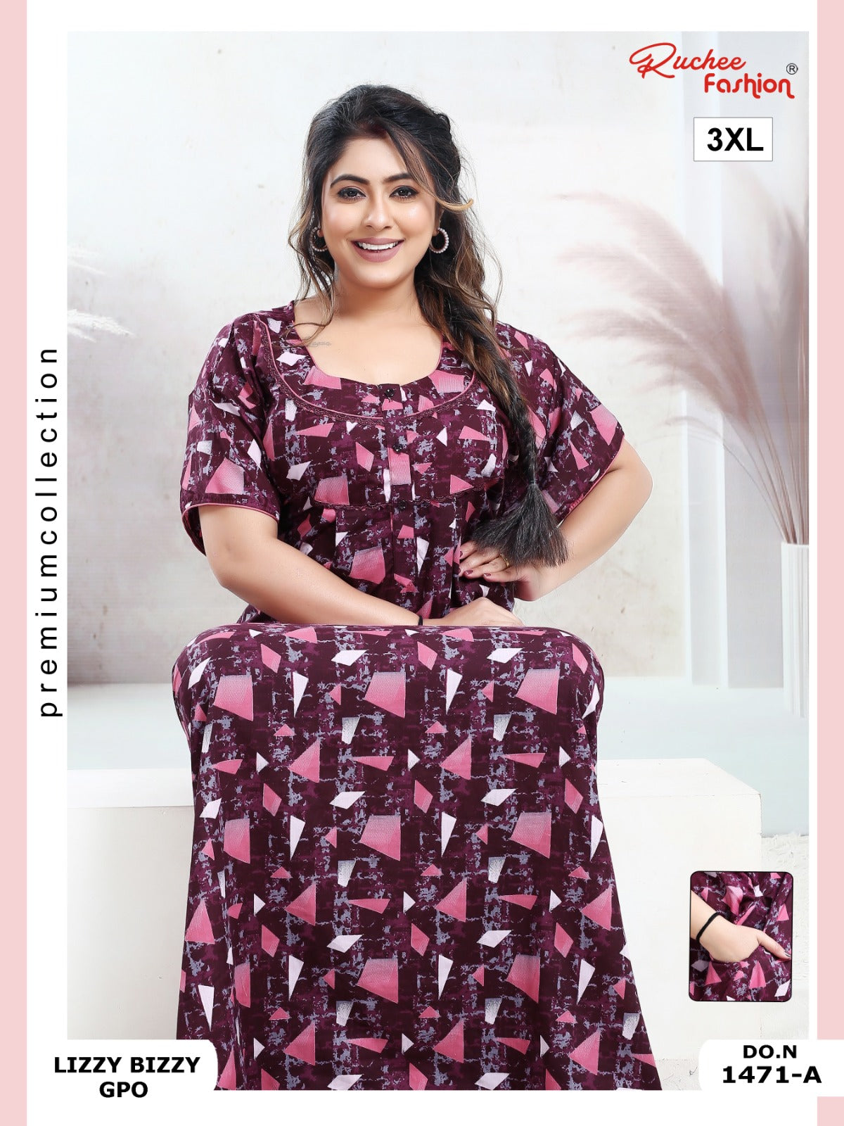 Lizzy Bizzy 3Xl Ruchee Fashion Night Gowns Wholesale