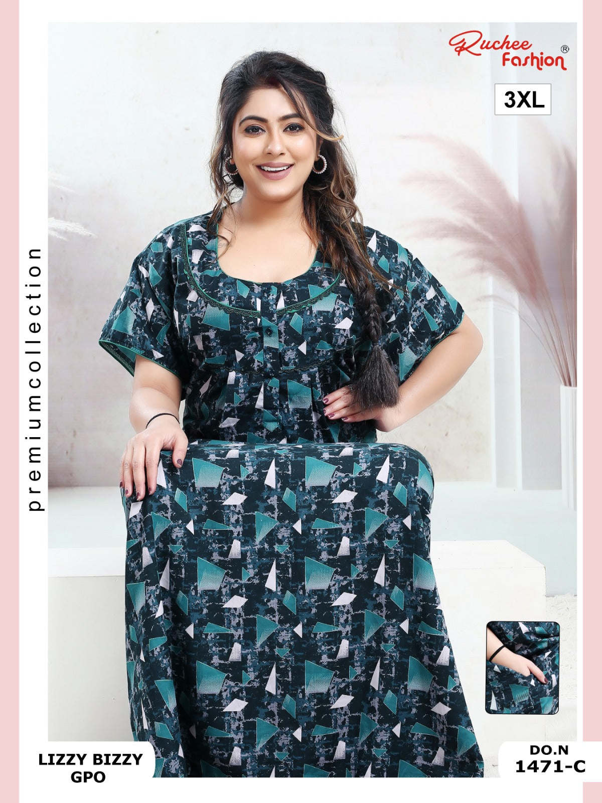 Lizzy Bizzy 3Xl Ruchee Fashion Night Gowns Wholesale