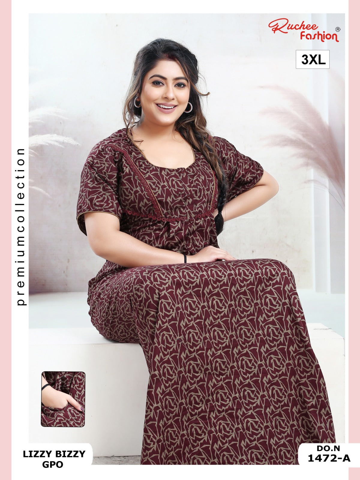 Lizzy Bizzy 3Xl Ruchee Fashion Night Gowns Wholesale