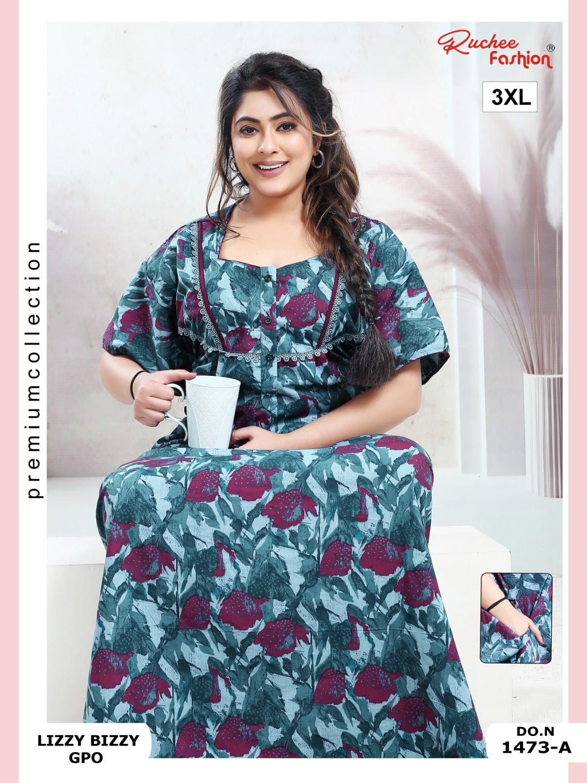 Lizzy Bizzy 3Xl Ruchee Fashion Night Gowns Wholesale