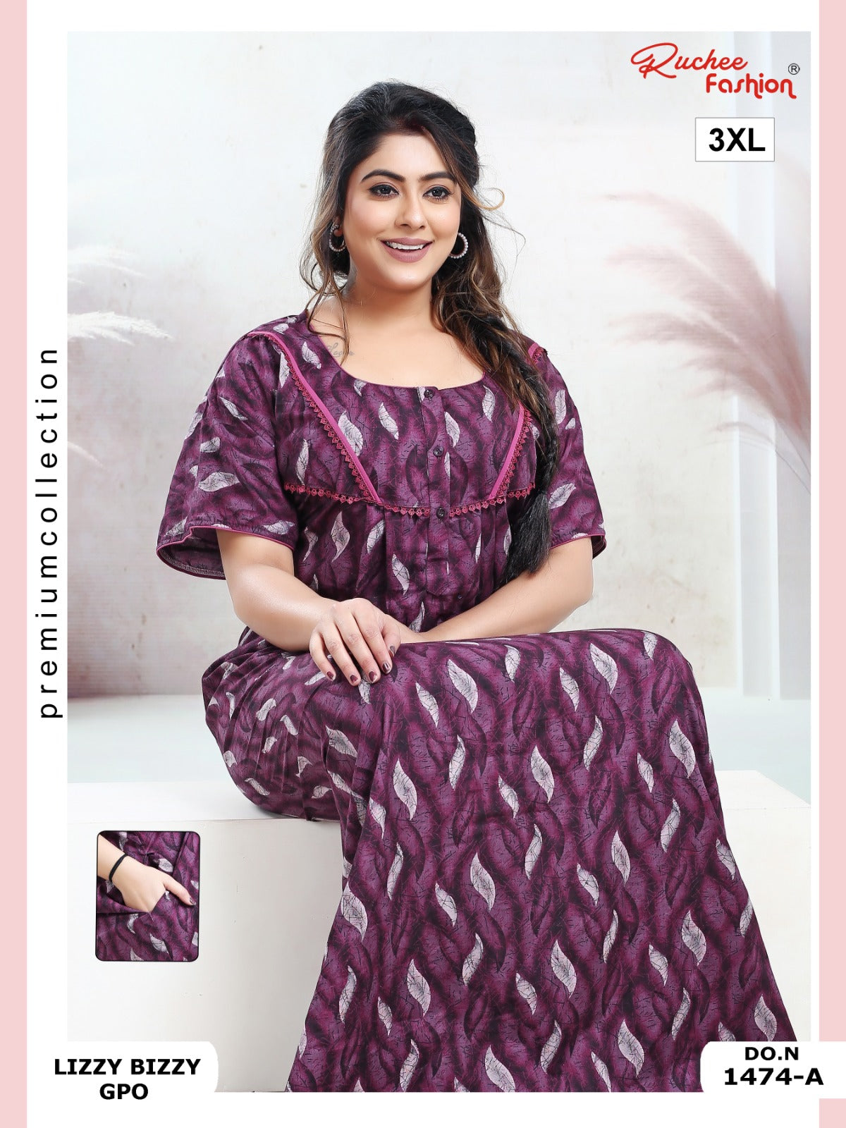 Lizzy Bizzy 3Xl Ruchee Fashion Night Gowns Wholesale